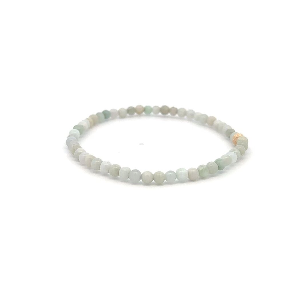 Burmese Jade Mini Beaded Stretch Bracelet with 14K Gold Stardust Accent Bead Han - Picture 5 of 7